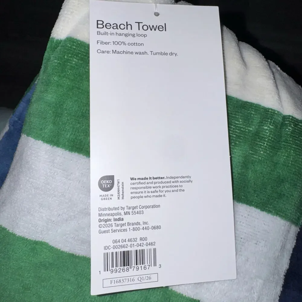 Room Essentials Target Reversible Extra Long Beach Towel Striped 30x72 Cotton